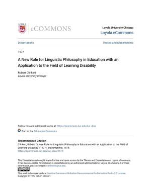 A New Role for Linguistic Philosophy in Education with an Application to the Field of Learning Disability