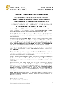 Press Release Tuesday 23 October 2012