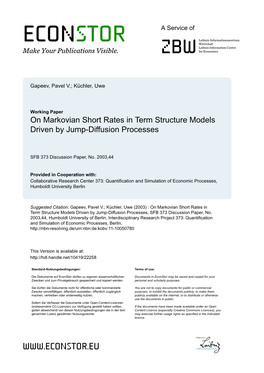 On Markovian Short Rates in Term Structure Models Driven by Jump-Diffusion Processes