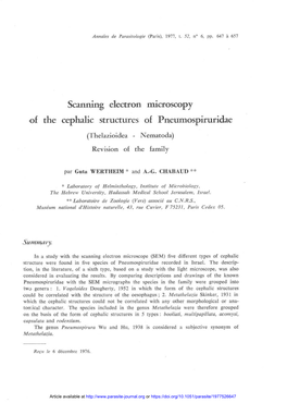 Scanning Electron Microscopy of the Cephalic Structures of Pneumospiruridae (Thelazioidea - Nematoda) Revision of the Family