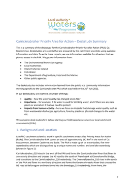 Carricknabraher Priority Area for Action – Deskstudy Summary