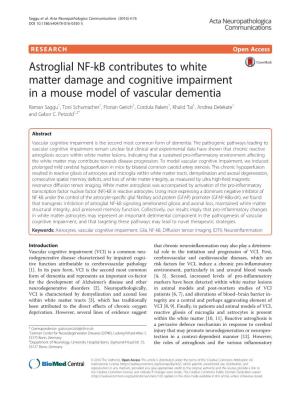 Astroglial NF-Kb Contributes to White Matter Damage and Cognitive Impairment in a Mouse Model of Vascular Dementia