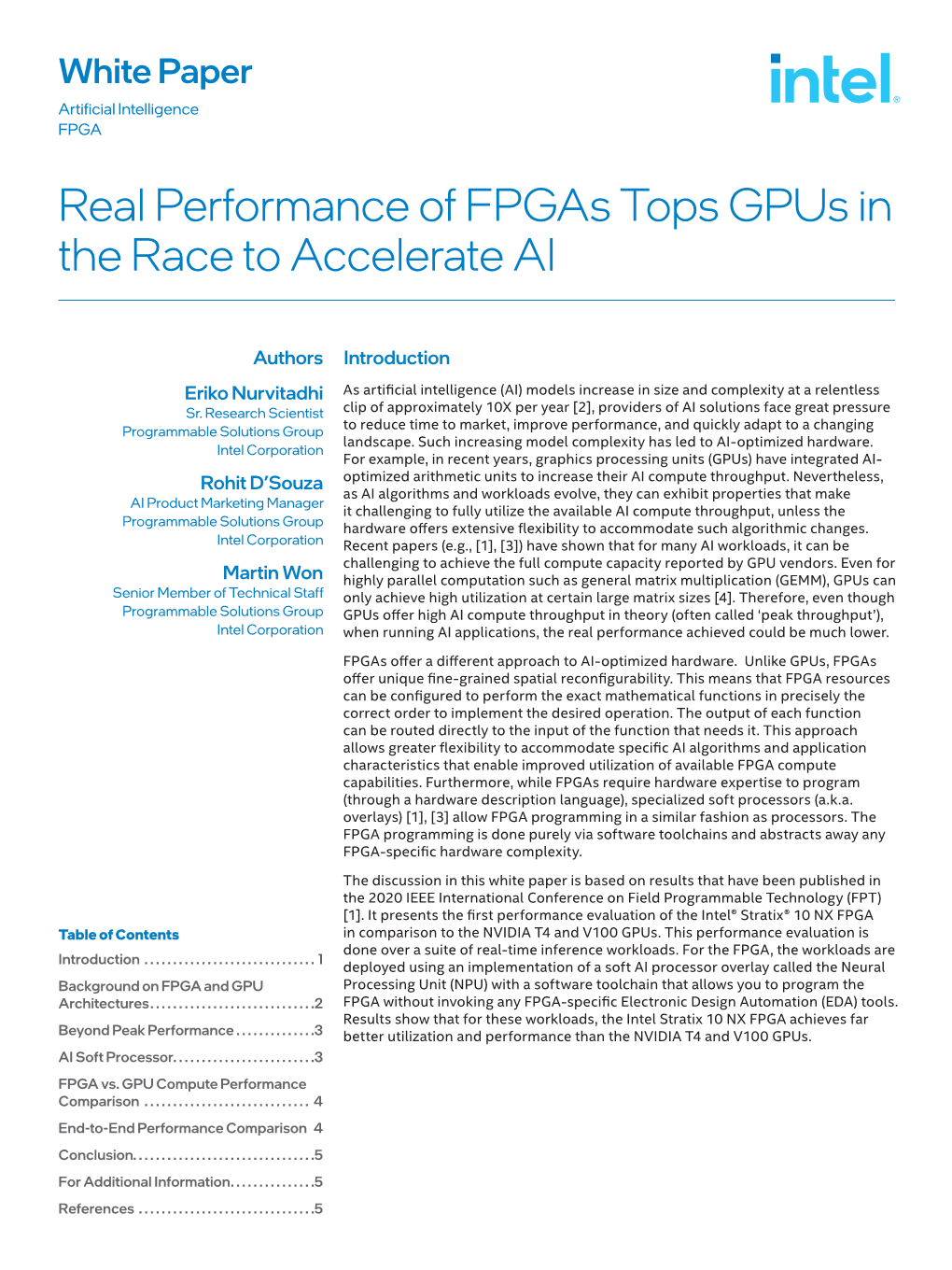 Real Performance of Fpgas Tops Gpus in the Race to Accelerate AI