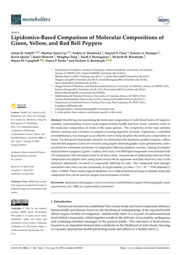Lipidomics-Based Comparison of Molecular Compositions of Green, Yellow, and Red Bell Peppers