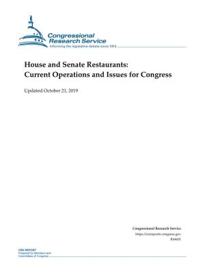 House and Senate Restaurants: Current Operations and Issues for Congress