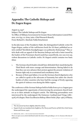The Catholic Bishops and Dr. Eugen Kogon