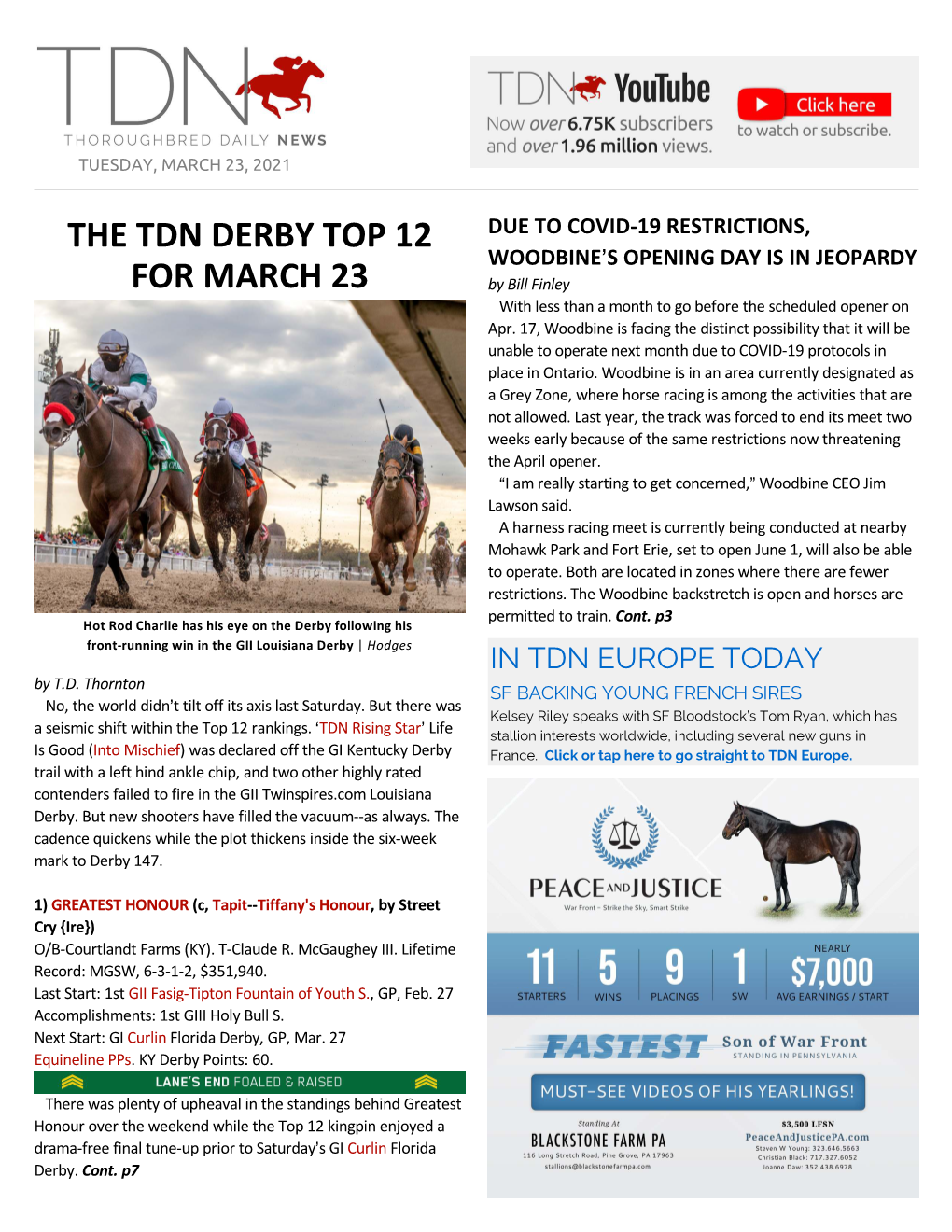 Tdn America Today the Tdn Derby Top 12 for Mar