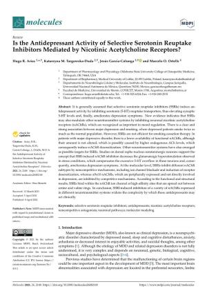 Is the Antidepressant Activity of Selective Serotonin Reuptake Inhibitors Mediated by Nicotinic Acetylcholine Receptors?