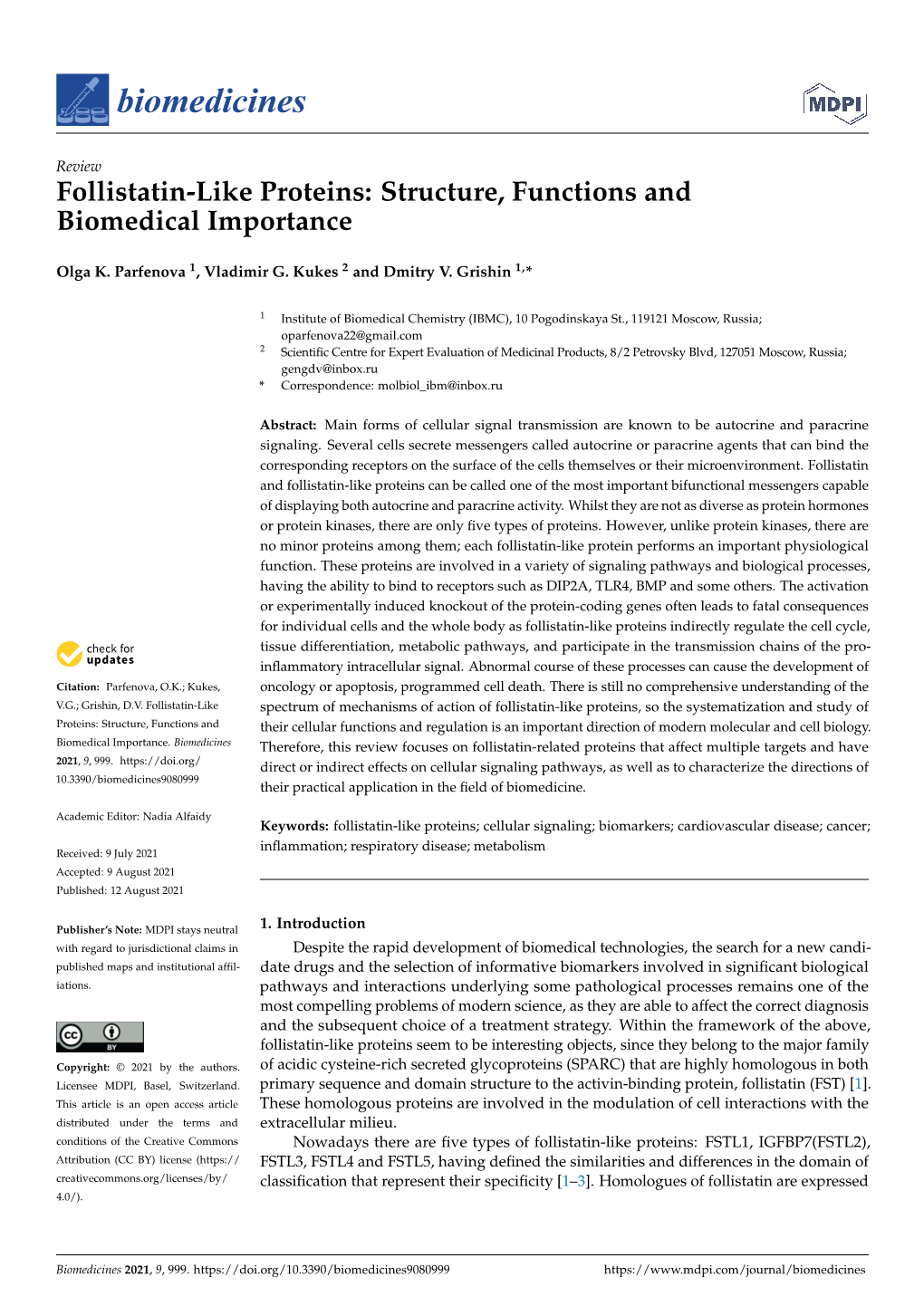 Follistatin-Like Proteins: Structure, Functions and Biomedical Importance