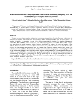 Variation of Commercially Important Characteristics Among Sampling Sites for Vicuña (Vicugna Vicugna Mensalis) Fleeces