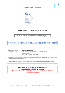 Departement Du Cher Marche De Prestations De Services 0- Reglement De La Consultation (R.C.) Controle Des Installations D'assa