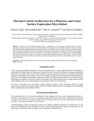 Thermal Control Architecture for a Planetary and Lunar Surface Exploration Micro-Robot