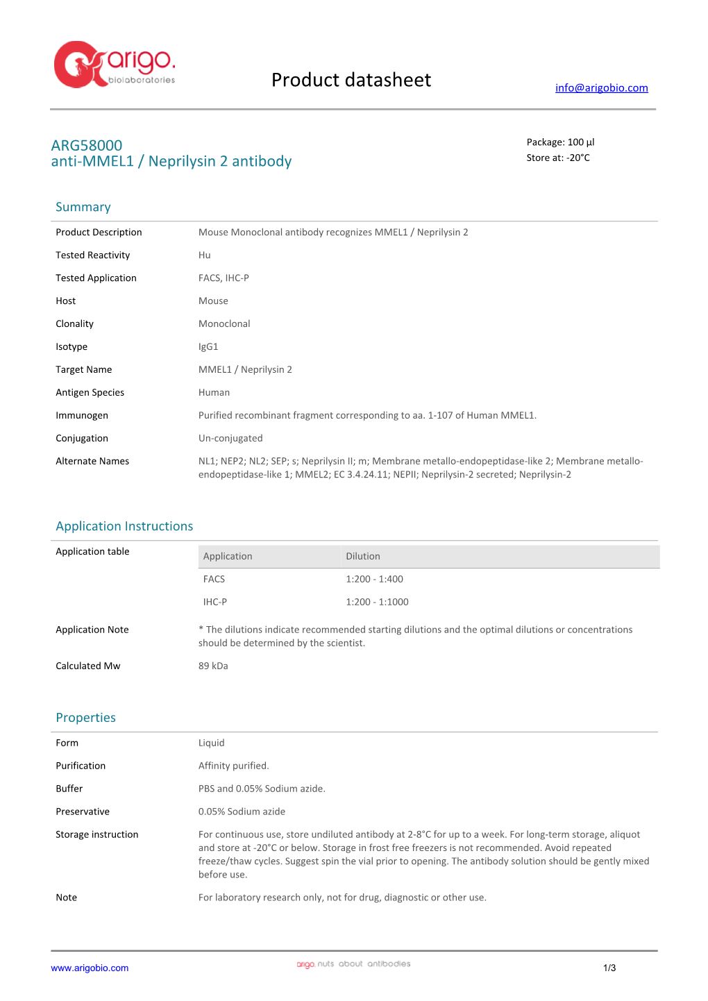 Anti-MMEL1 / Neprilysin 2 Antibody (ARG58000)