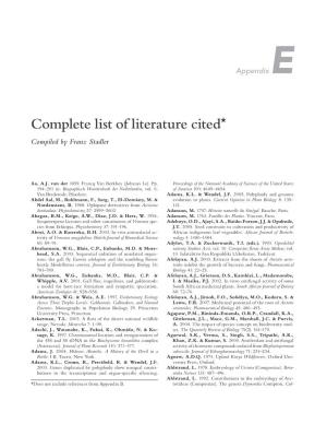 Complete List of Literature Cited* Compiled by Franz Stadler