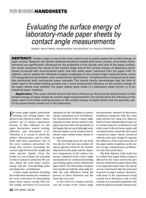 Evaluating the Surface Energy of Laboratory-Made Paper Sheets by Contact Angle Measurements