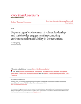 Top Managers' Environmental Values, Leadership, and Stakeholder