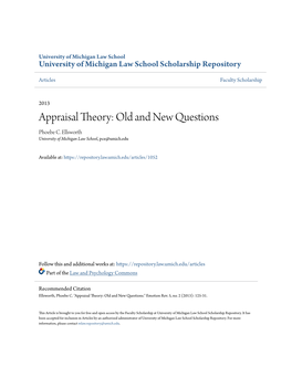 Appraisal Theory: Old and New Questions Phoebe C