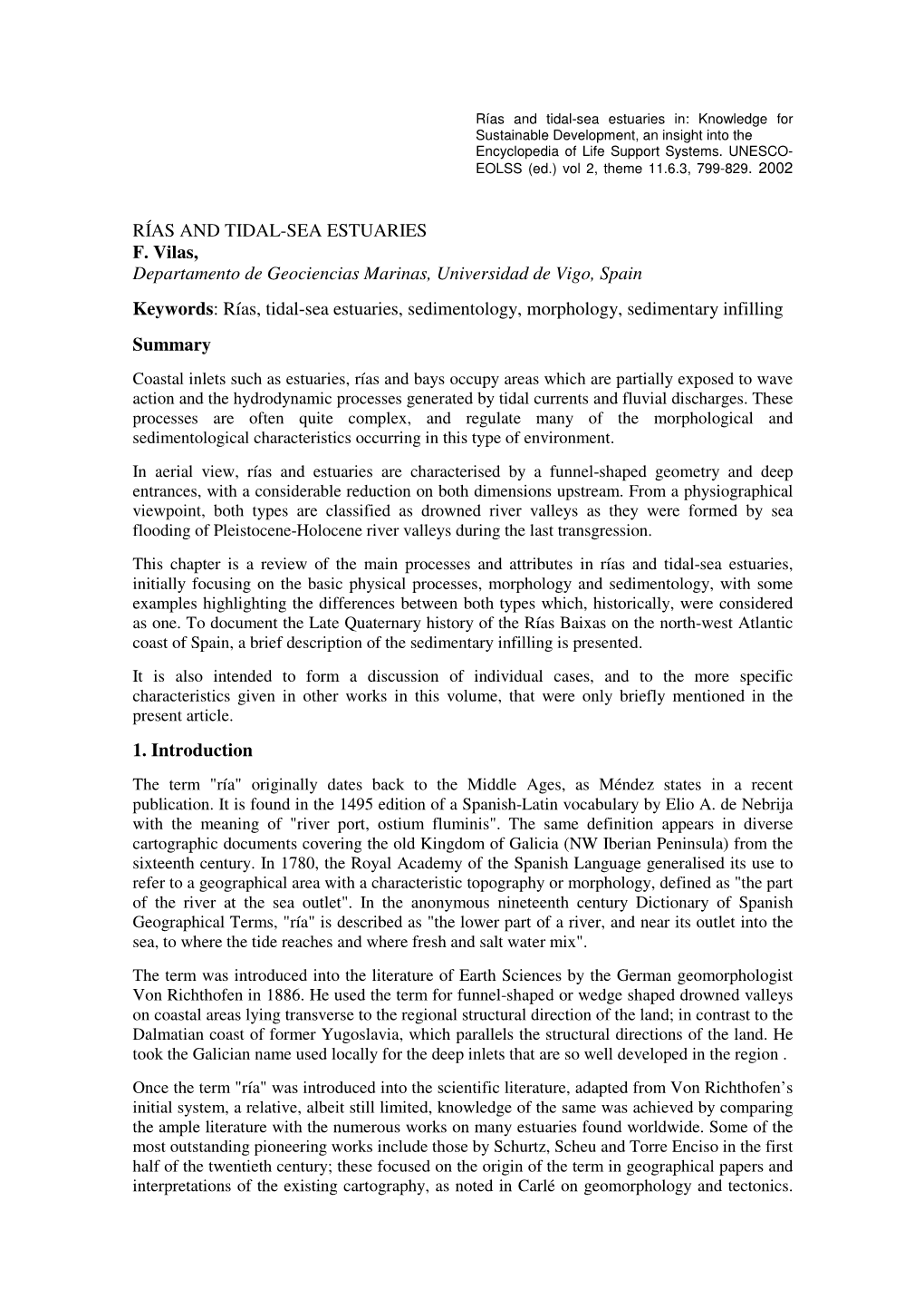 RÍAS and TIDAL-SEA ESTUARIES F. Vilas, Departamento De
