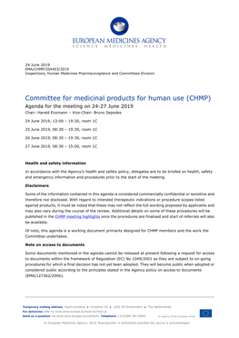 CHMP Agenda of the 24-27 June 2019 Meeting
