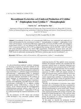 Recombinant Escheichia Coli-Catalyzed Production of Cytidine 5′-Triphosphate from Cytidine 5′-Monophosphate