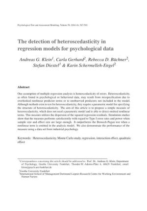 The Detection of Heteroscedasticity in Regression Models for Psychological Data
