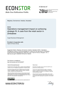 Operations Management Impact on Achieving Strategic Fit: a Case from the Retail Sector in Zimbabwe