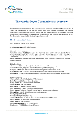 The Von Der Leyen Commission: an Overview