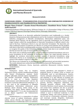International Journal of Ayurveda and Pharma Research