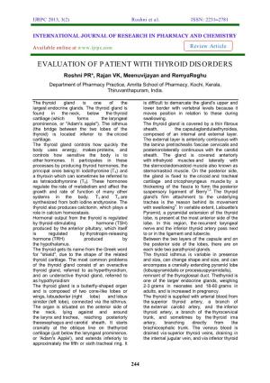 Evaluation of Patient with Thyroid Disorders