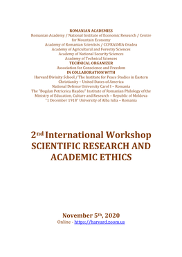 2Nd International Workshop SCIENTIFIC RESEARCH and ACADEMIC ETHICS