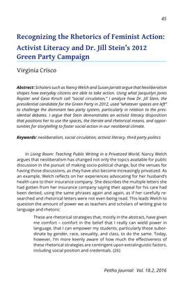 Activist Literacy and Dr. Jill Stein's 2012 Green Party Campaign