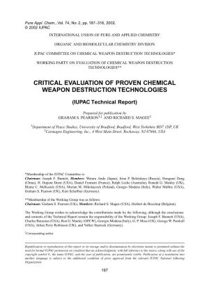 Critical Evaluation of Proven Chemical Weapon Destruction Technologies
