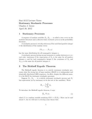 Stat 8112 Lecture Notes Stationary Stochastic Processes Charles J