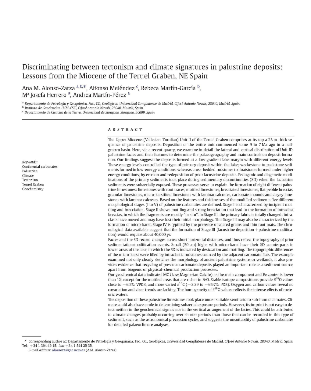 Discriminating Between Tectonism and Climate Signatures in Palustrine Deposits: Lessons from the Miocene of the Teruel Graben. NE Spain