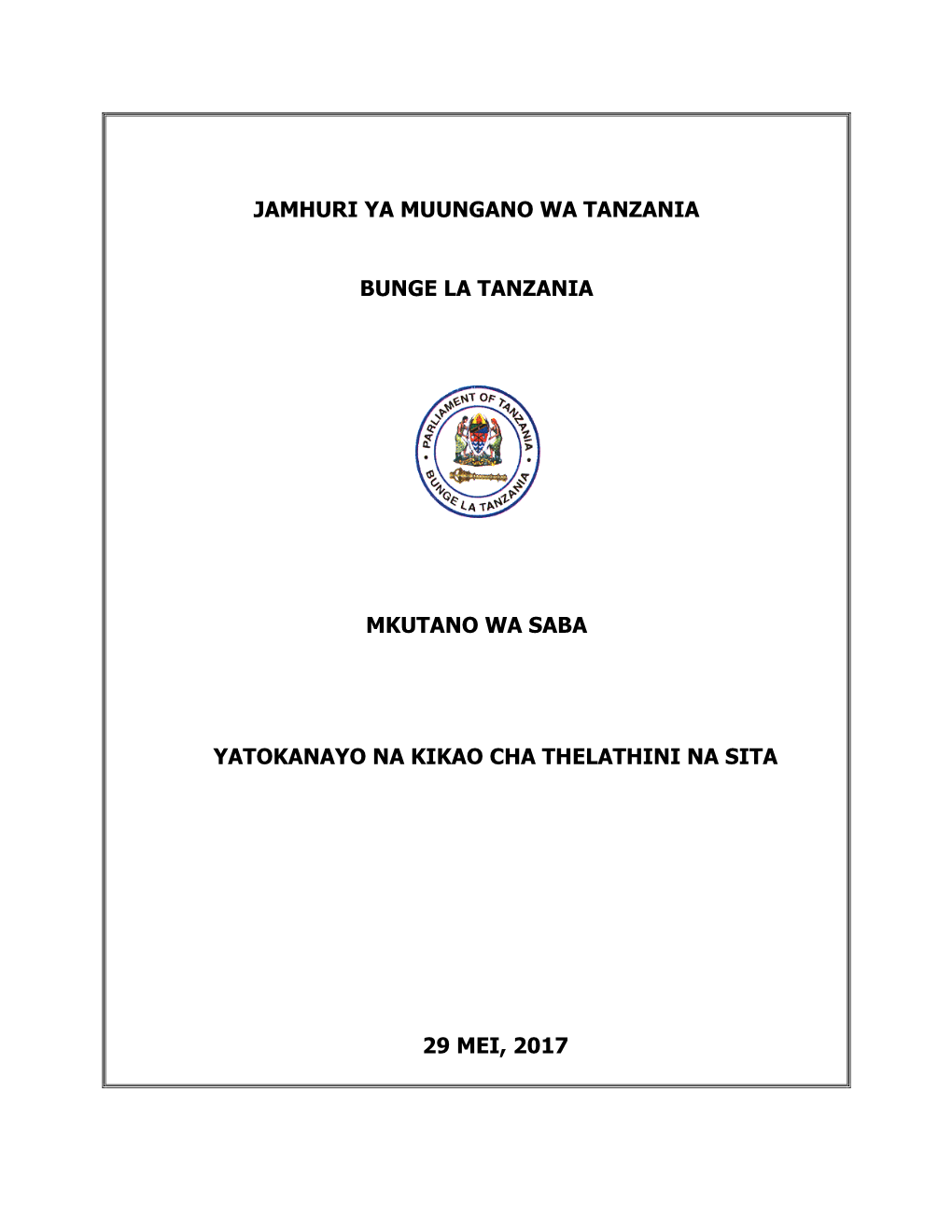 Jamhuri Ya Muungano Wa Tanzania Bunge La Tanzania