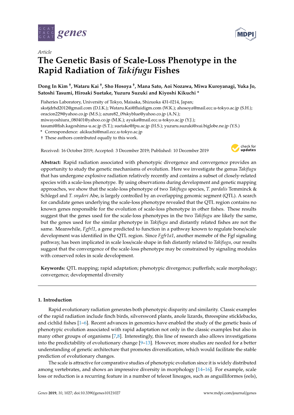 The Genetic Basis of Scale-Loss Phenotype in the Rapid Radiation of Takifugu Fishes