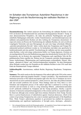 Im Schatten Des Trumpismus: Autoritärer Populismus in Der Regierung Und Die Neuformierung Der Radikalen Rechten in Den