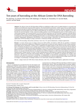Ten Years of Barcoding at the African Centre for DNA Barcoding B.S