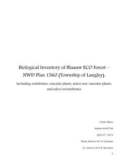 Biological Inventory of Blaauw ECO Forest – NWD Plan 1560 (Township of Langley)
