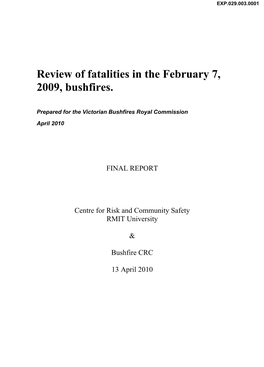 Review of Fatalities in the February 7, 2009, Bushfires