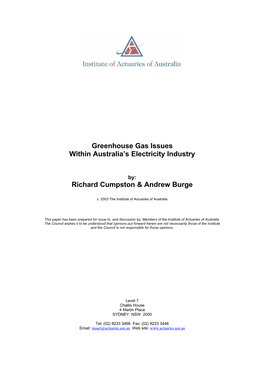 Greenhouse Gas Issues Within Australia's Electricity Industry