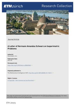 A Letter of Hermann Amandus Schwarz on Isoperimetric Problems