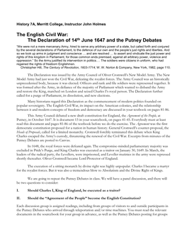 The English Civil War: the Declaration of 14Th June 1647 And