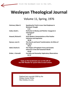 Wesleyan Theological Journal Volume 11, Spring, 1976
