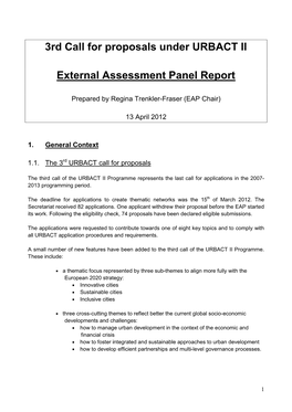 3Rd Call for Proposals Under URBACT II External