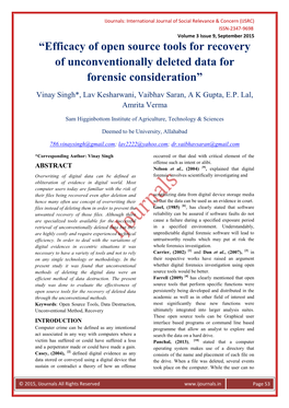 “Efficacy of Open Source Tools for Recovery of Unconventionally Deleted Data for Forensic Consideration”