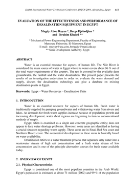 Evaluation of the Effectiveness and Performance of Desalination Equipment in Egypt