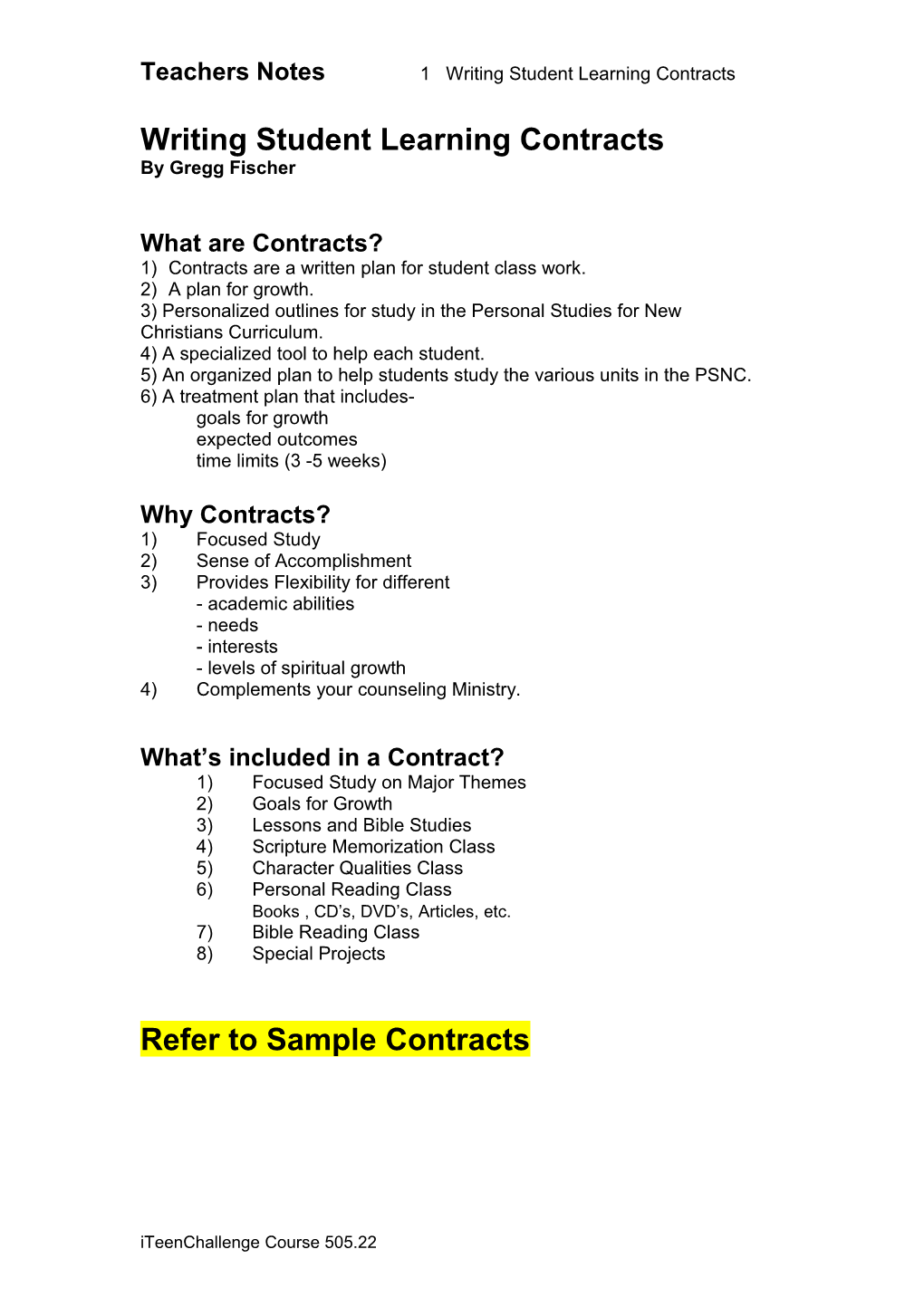 Writing Student Learning Contracts