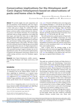 Conservation Implications for the Himalayan Wolf Canis (Lupus) Himalayensis Based on Observations of Packs and Home Sites in Nepal