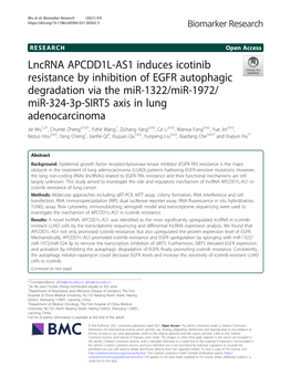 Lncrna APCDD1L-AS1 Induces Icotinib Resistance by Inhibition Of